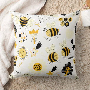 Cute Bumblebee and Rainbow Nursery Cushion