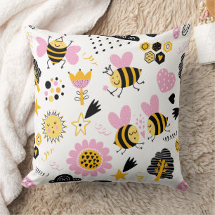 Cute Bumblebee and Rainbow Nursery Cushion