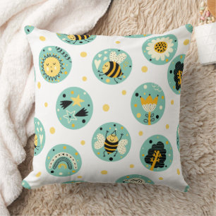 Cute Bumblebee and Rainbow Nursery Cushion