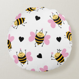 Cute Bumblebee and Rainbow Nursery  Round Cushion