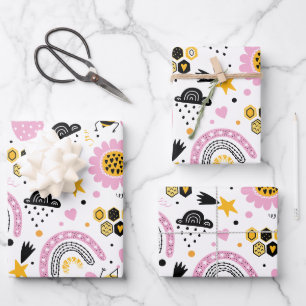 Cute Bumblebee and Rainbow Nursery Wrapping Paper Sheet