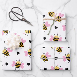 Cute Bumblebee and Rainbow Nursery Wrapping Paper Sheet