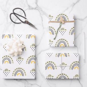 Cute Bumblebee and Rainbow Nursery Wrapping Paper Sheet