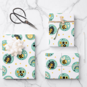 Cute Bumblebee and Rainbow Nursery Wrapping Paper Sheet
