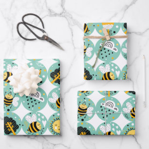 Cute Bumblebee and Rainbow Nursery Wrapping Paper Sheet