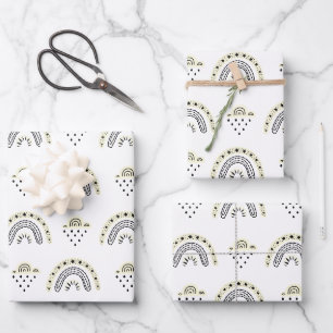 Cute Bumblebee and Rainbow Nursery Wrapping Paper Sheet