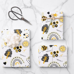 Cute Bumblebee and Rainbow Nursery Wrapping Paper Sheet