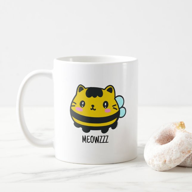 Cute Bumblebee Cat  Coffee Mug (With Donut)