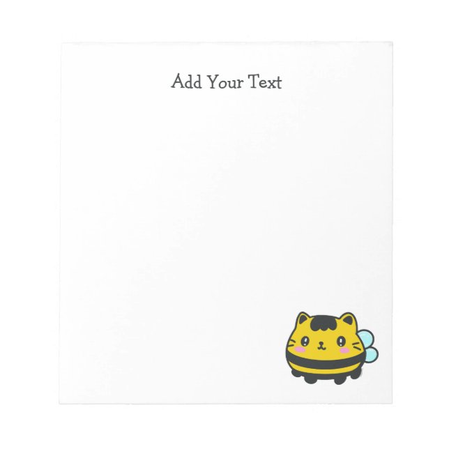 Cute Bumblebee Cat with Personalised Text  Notepad (Front)