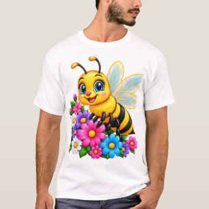 Cute Bumblebee & Colourful Flowers – Adorable Bee T-Shirt