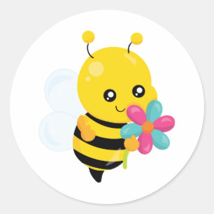 Cute bumblebee holding a flower classic round sticker