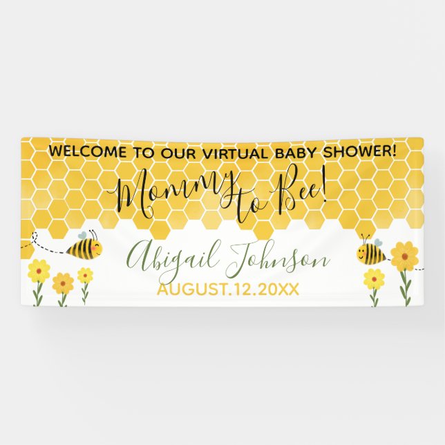 Cute Bumblebee Mummy to Bee Virtual Baby Shower Banner (Horizontal)