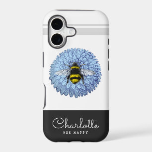 Cute Bumblebee on Blue Flower Add Your Name