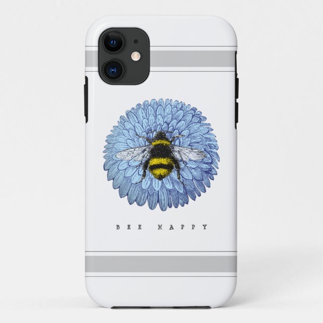 Cute Bumblebee on Blue Flower Nature Case-Mate iPhone Case (Back)