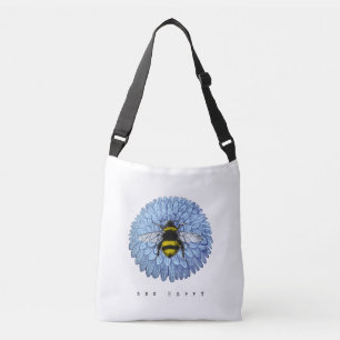 Cute Bumblebee on Blue Flower Nature Crossbody Bag