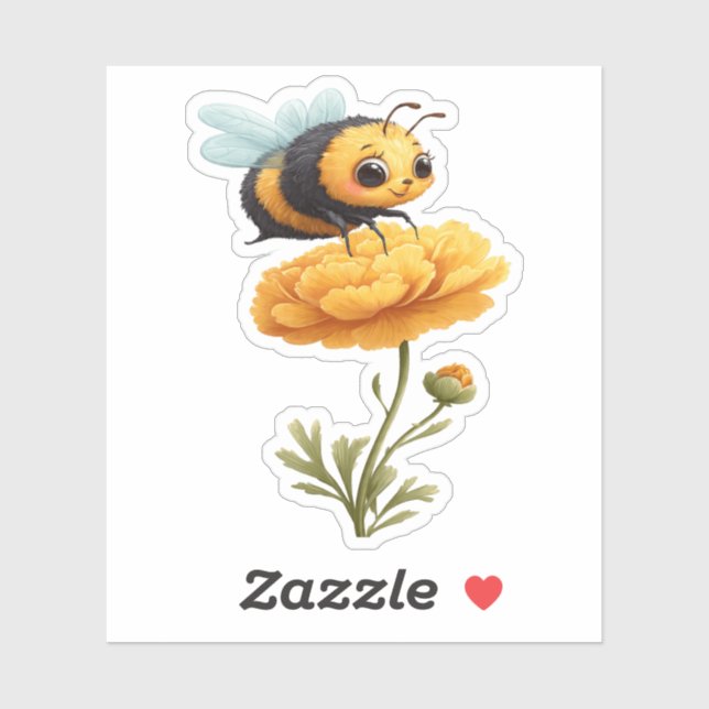 Cute Bumblebee on Flower Sticker (Sheet)