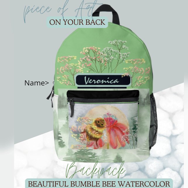 Cute Bumblebee  Printed Backpack (Cute Watercolor Bumble Bee Backpack
)