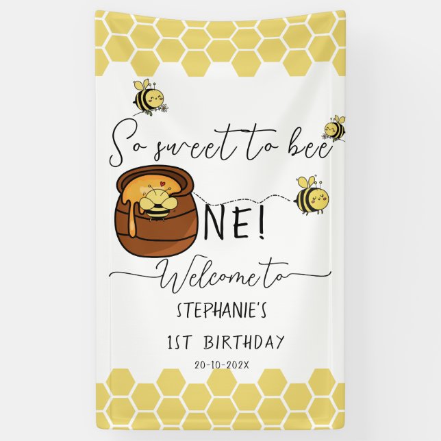Cute Bumblebee So Sweet To Bee One 1st Birthday Banner (Vertical)