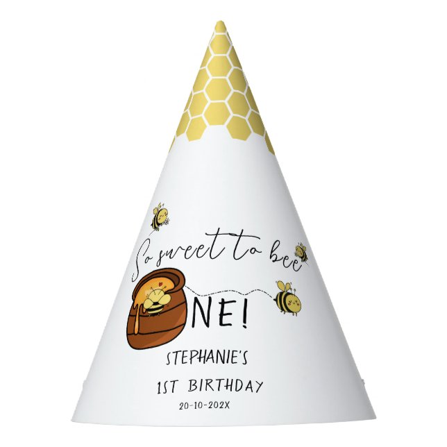 Cute Bumblebee So Sweet To Bee One 1st Birthday Party Hat (Front)