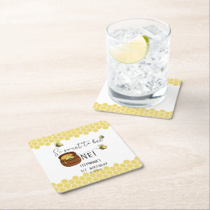 Cute Bumblebee So Sweet To Bee One 1st Birthday Square Paper Coaster