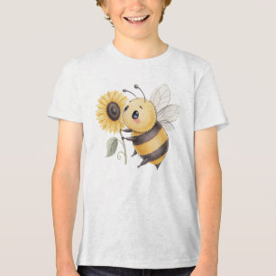 Cute Bumblebee with Sunflower Illustration Tri-Blend Shirt