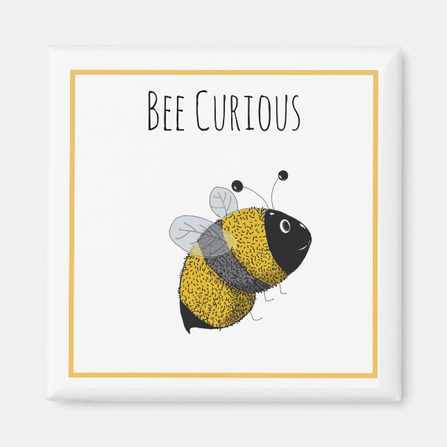 Cute Bumblebee Yellow and Black | Bee Curious Magnet (Front)