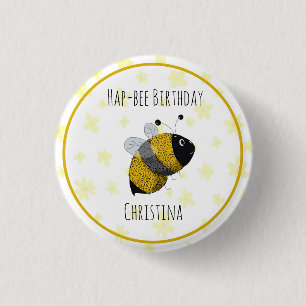 Cute Bumblebee Yellow and Black HapBee Birthday 3 Cm Round Badge