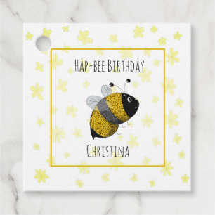 Cute Bumblebee Yellow and Black HapBee Birthday Favour Tags