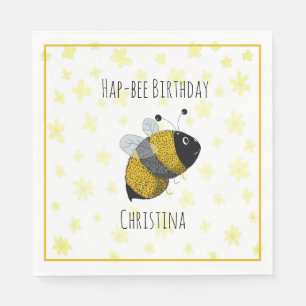 Cute Bumblebee Yellow and Black   HapBee Birthday Napkin