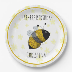 Cute Bumblebee Yellow and Black   HapBee Birthday Paper Plate