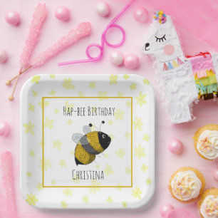 Cute Bumblebee Yellow and Black   HapBee Birthday Paper Plate