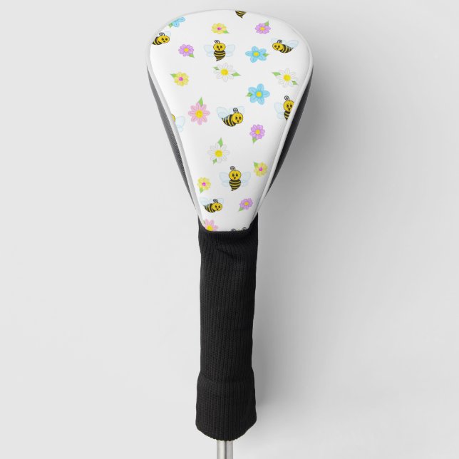 Cute Bumblebee Yellow Black Bumble Bee Colourful Golf Head Cover (Front)