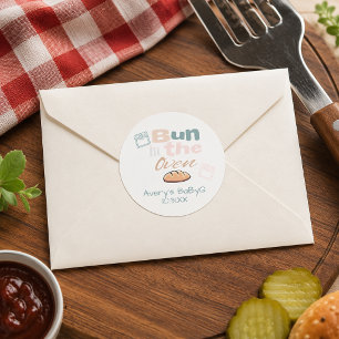 Cute Bun In Oven BaBy Q Shower  Classic Round Sticker