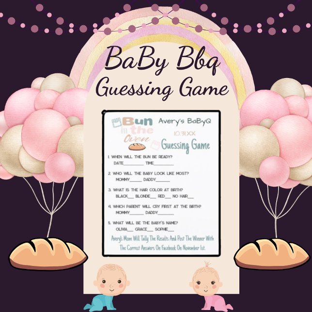 Cute Bun In Oven BaBy Q Shower Guessing Game  (Baby Guessing Game)