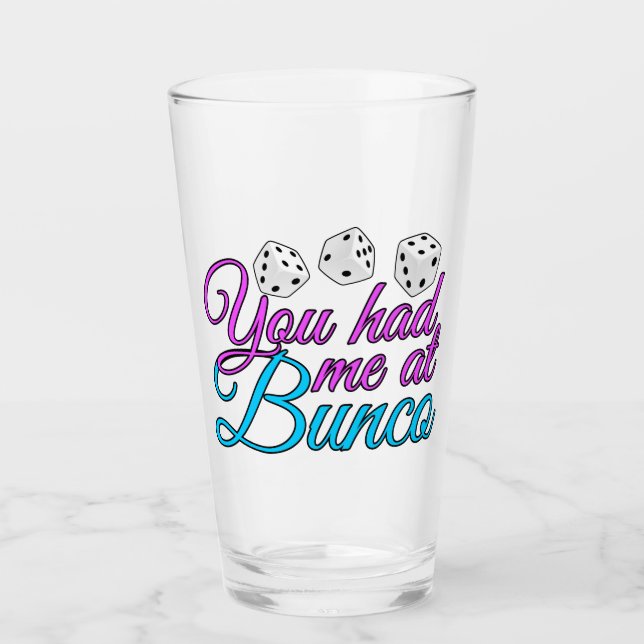 Cute Bunco Game Night Pink Blue Dice Glass (Front)