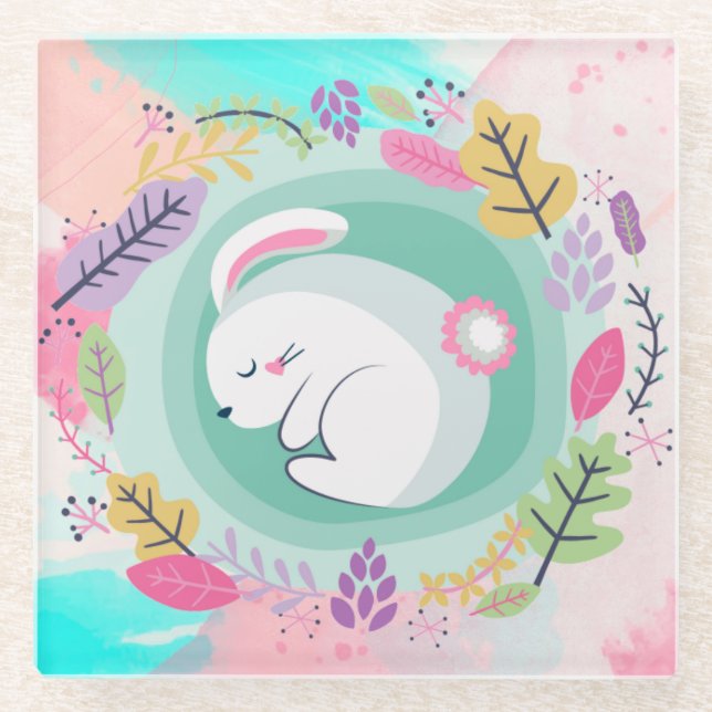 Cute Bunnн Glass Coaster (Front)