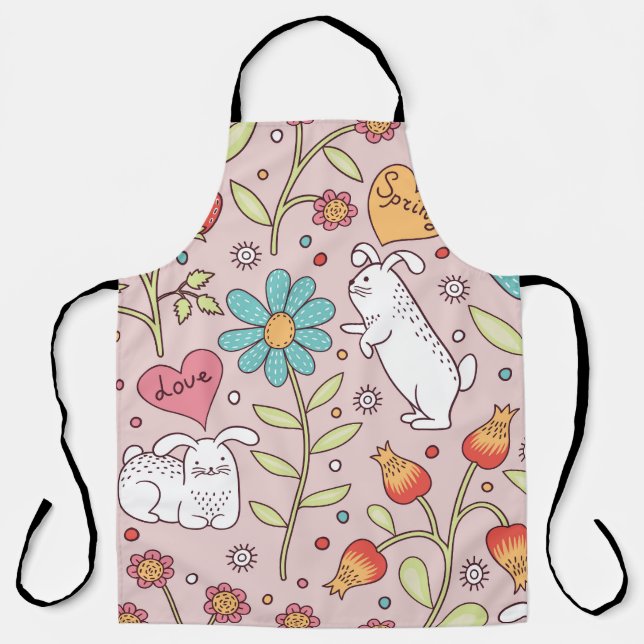 Cute Bunnies: Adorable Seamless Charm. Apron (Front)