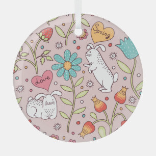 Cute Bunnies: Adorable Seamless Charm. Glass Tree Decoration