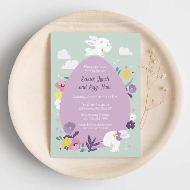 Cute bunnies and big egg Easter Invitation (Creator Uploaded)