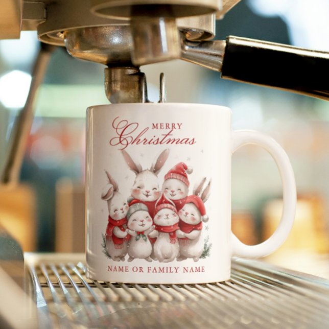Cute bunnies and Custom Name Merry Christmas Coffee Mug (Creator Uploaded)