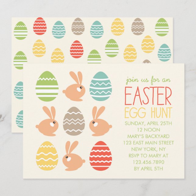 Cute Bunnies and Easter Eggs Party Invitation (Front/Back)
