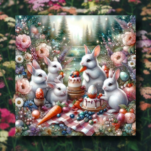 Cute Bunnies and Eggs Easter Brunch Holiday Card (Creator Uploaded)
