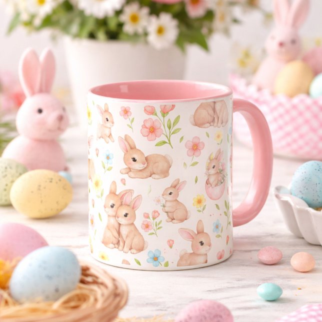 Cute Bunnies and Flowers Pattern Mug (Creator Uploaded)