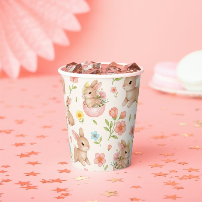 Cute Bunnies and Flowers Pattern Paper Cups (Insitu)