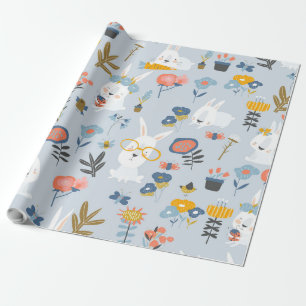 Cute bunnies and flowers wrapping paper