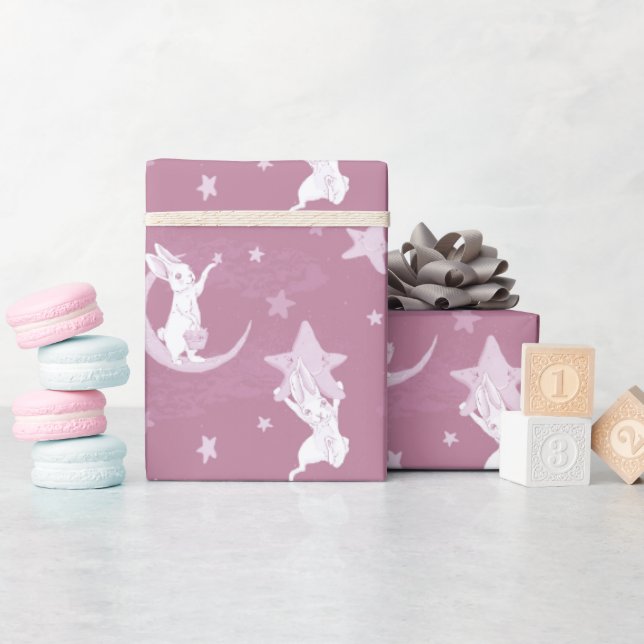 Cute Bunnies and Stars On Pink Wrapping Paper (Baby Shower)