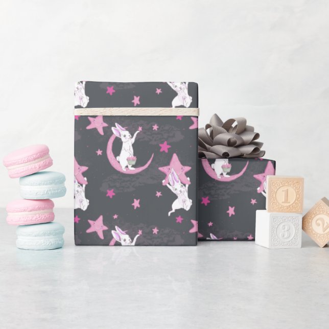 Cute Bunnies and Stars   Wrapping Paper (Baby Shower)