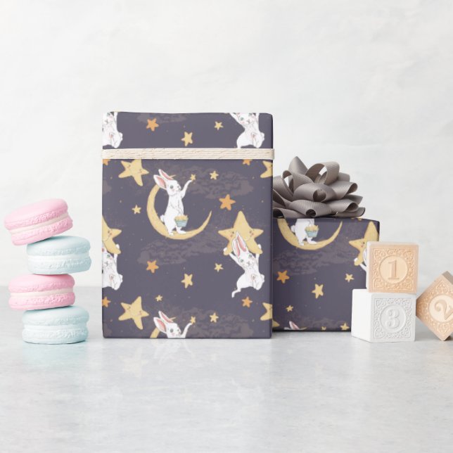 Cute Bunnies and Stars  Wrapping Paper (Baby Shower)