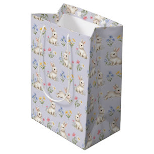 Cute Bunnies and Wildflowers Pattern Medium Gift Bag