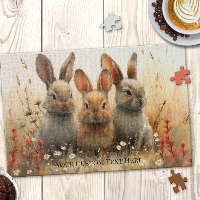 Cute Bunnies Animal Country Puzzle (Puzzle featuring 3 cute bunnies in a floral country scene. An adorable rabbit puzzle for Easter)
